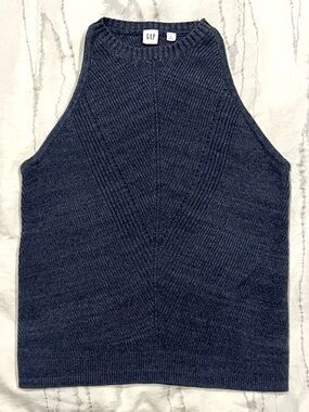 Gap Directional Ribbed Sleeveless Sweater Tank Soft Summer Knit Navy Space Dye L